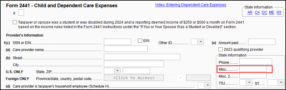 Image of "MISC" code on screen 2441